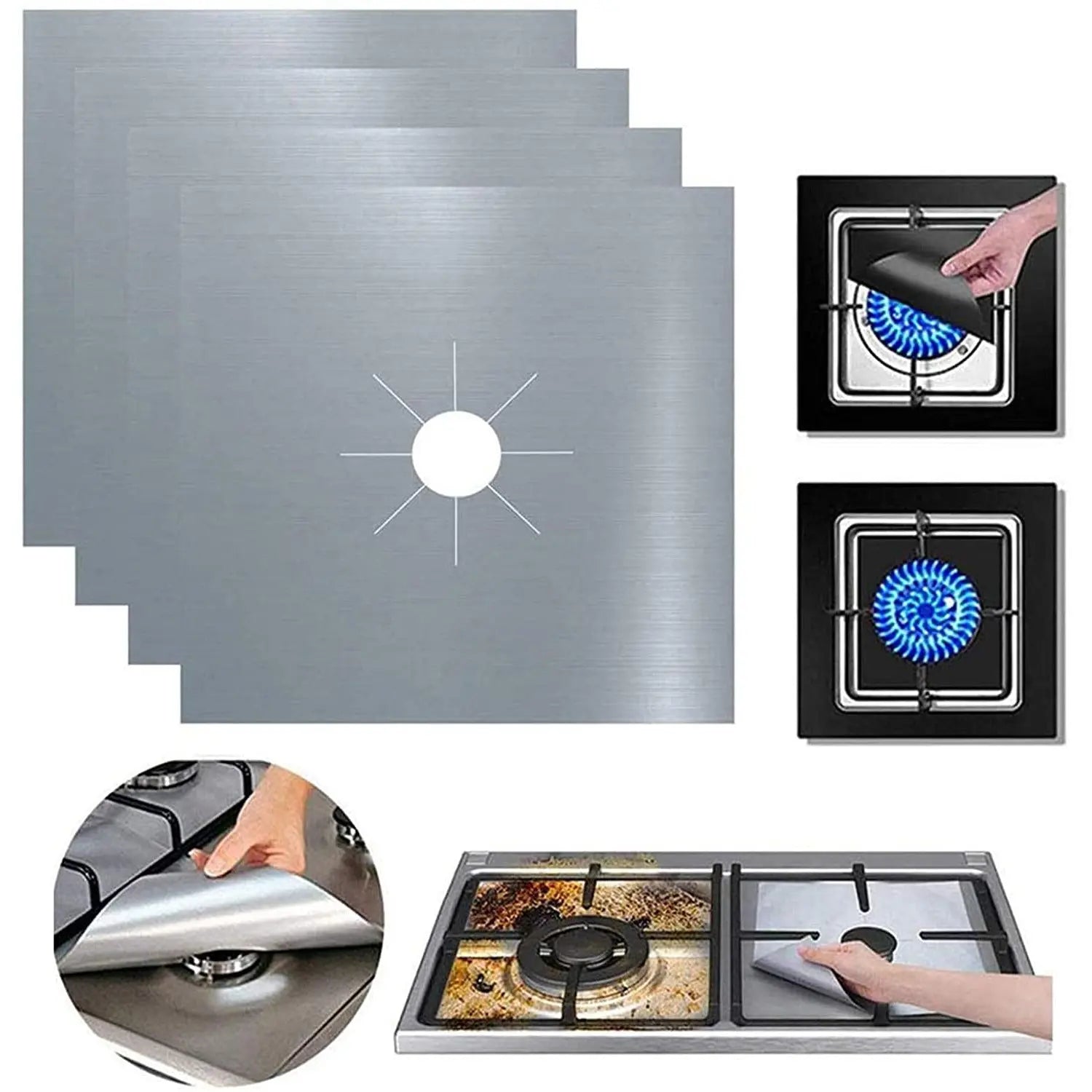 4-Pack Reusable Non-Stick Foil Gas Hob Range Stove Top Burner Protectors Liner Cover Pattan Australia